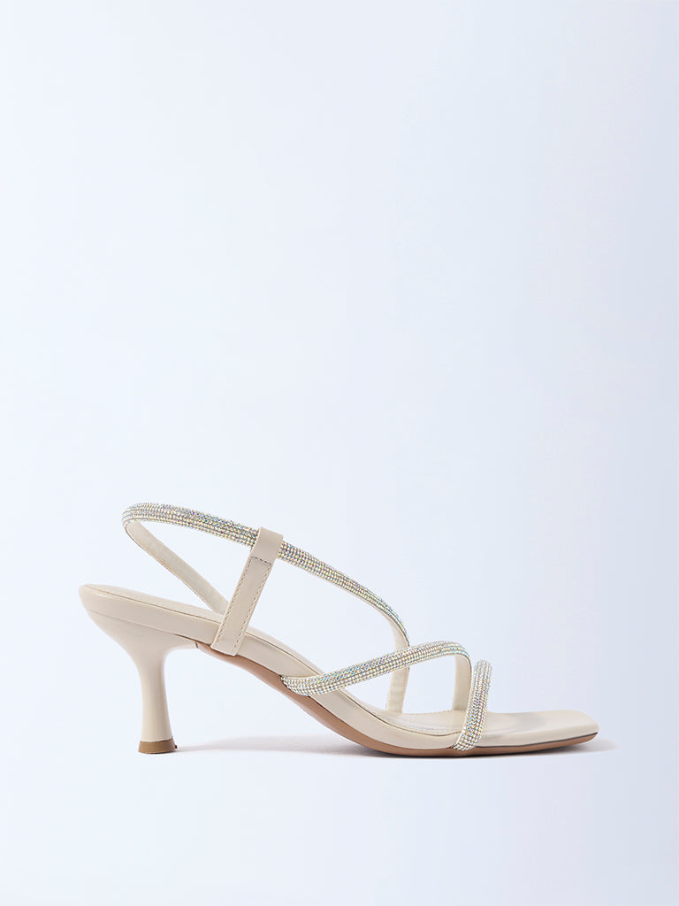 LUNA BLU Ivory Rhinestone-Embellished Kitten-Heel Sandals - Exclusive