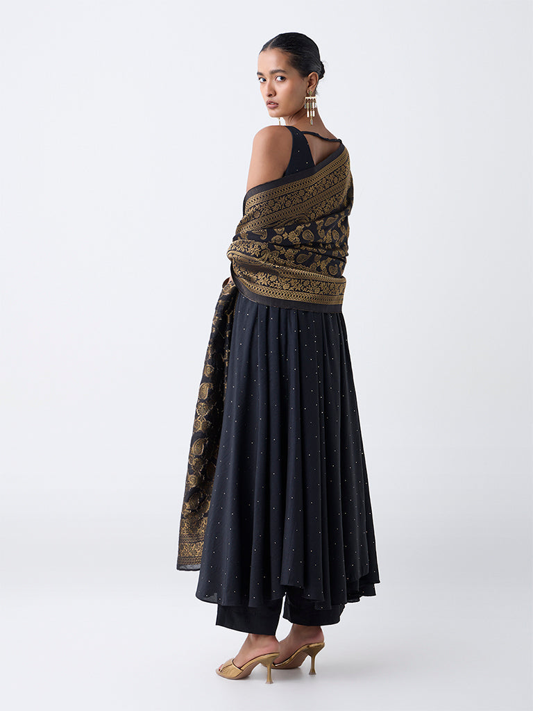 Vark Black Embellished A-Line Ethnic Set