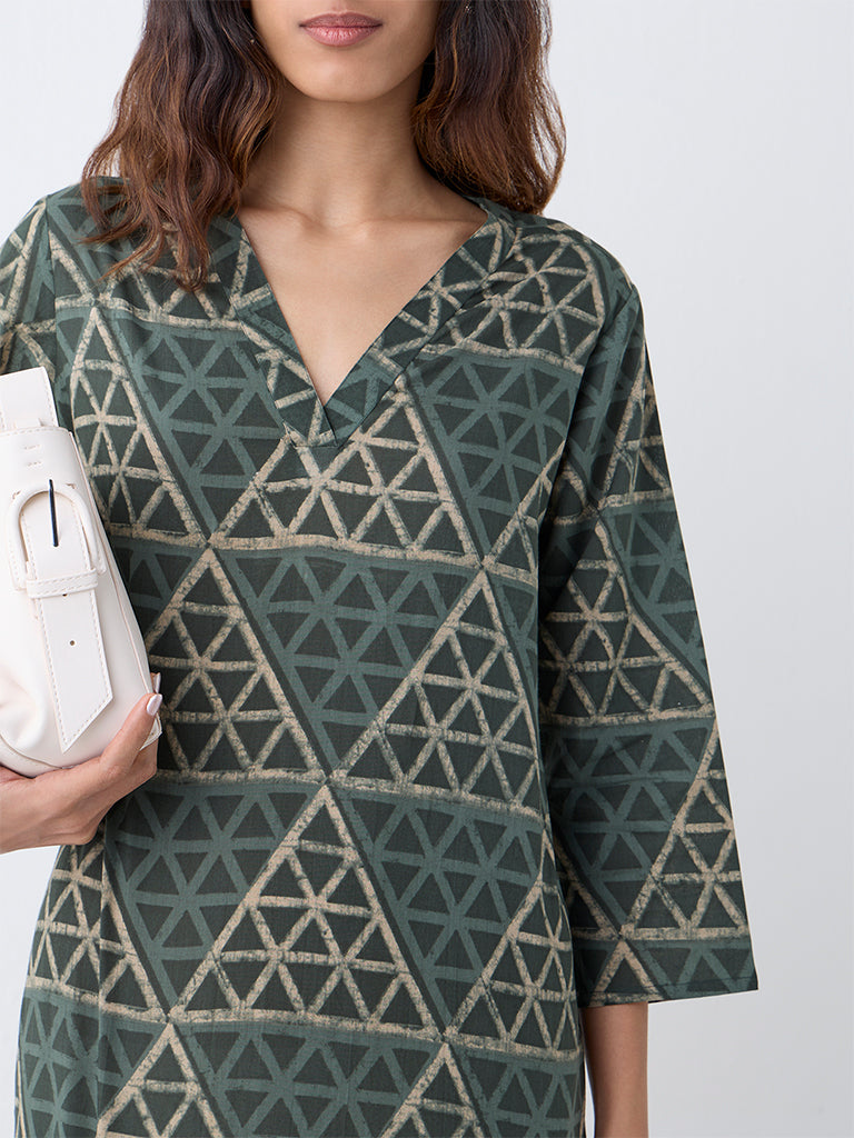 Utsa Sage Geometric Printed Straight Cotton Kurta