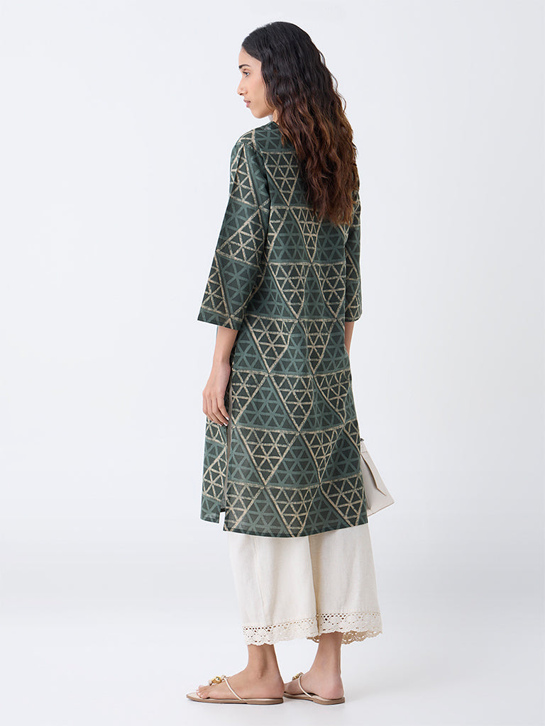 Utsa Sage Geometric Printed Straight Cotton Kurta