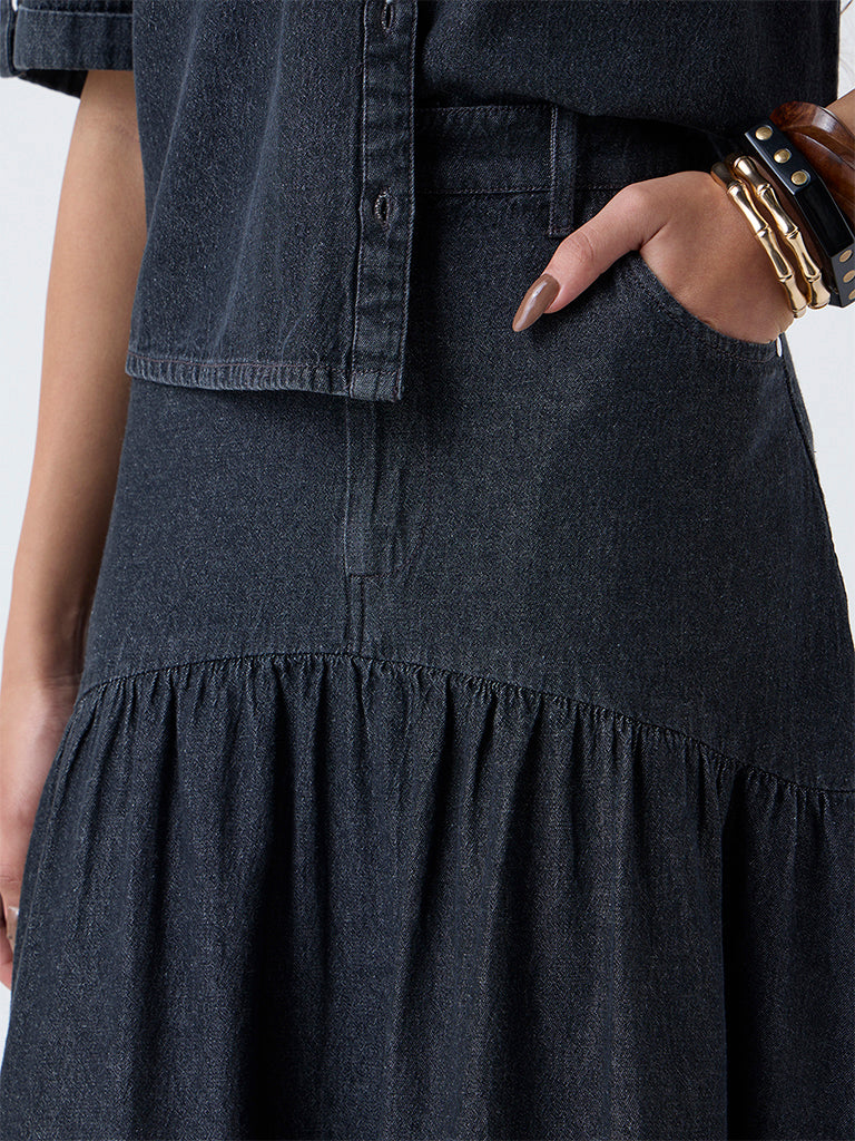 LOV Dark Grey High-Rise Denim Skirt