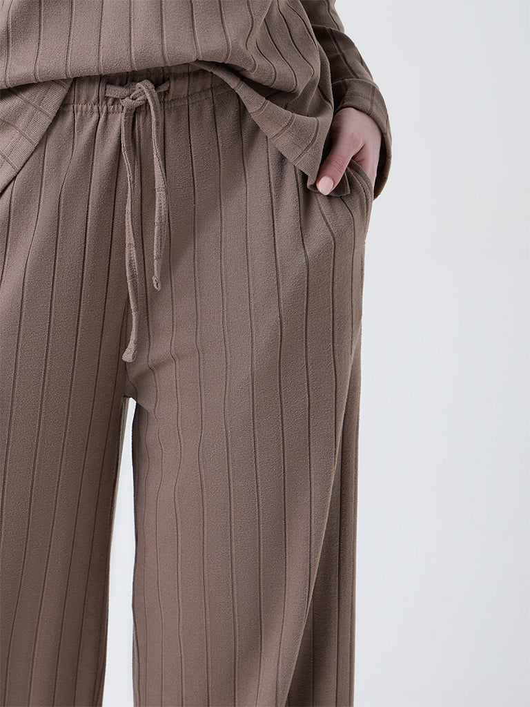Wunderlove Brown Ribbed-Textured High-Rise Pants