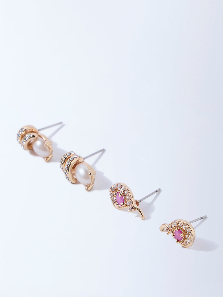 Westside Accessories Gold Stone and Pearlescent Stud Earrings - Pack of 2