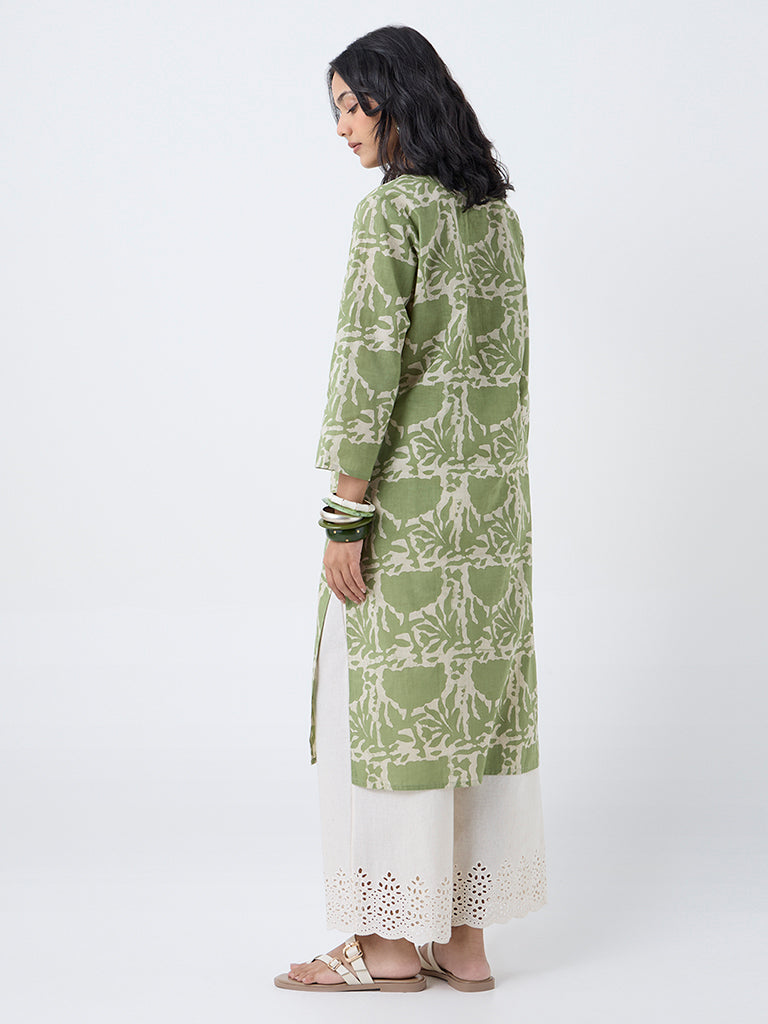 Utsa Green Printed Cotton Straight Kurta