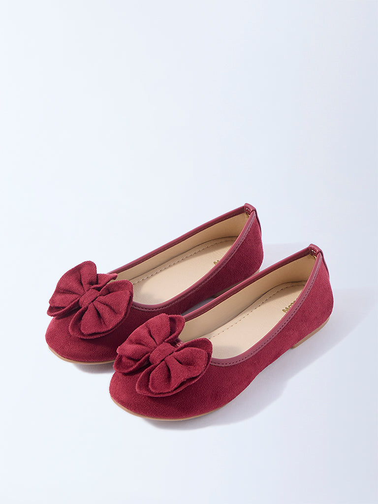 Yellow Red Bow-Detailed Suede Ballerinas