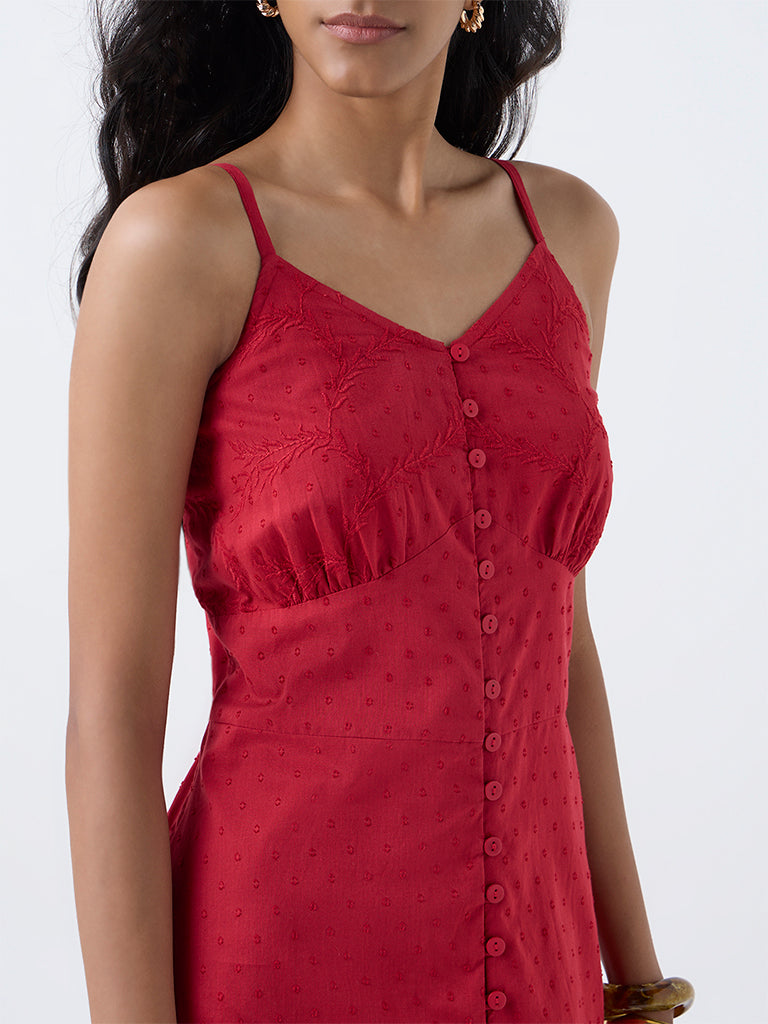 Bombay Paisley Red Embroidered Cotton A-Line Dress