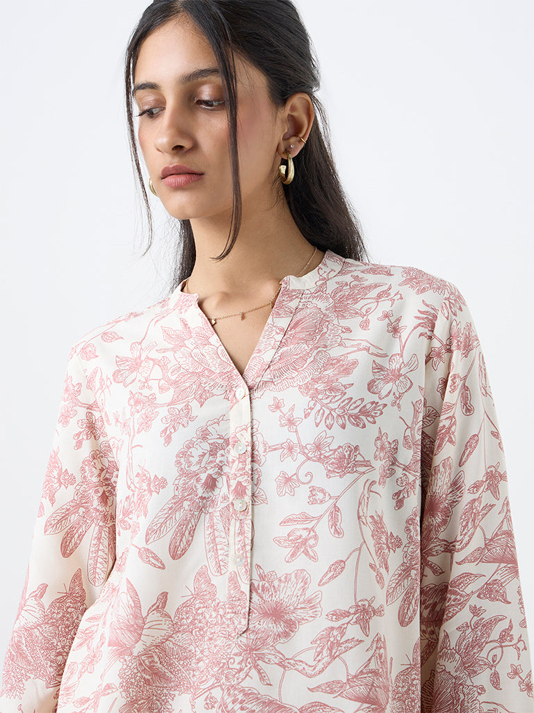 Utsa Dusty Pink Foliage Printed Tunic