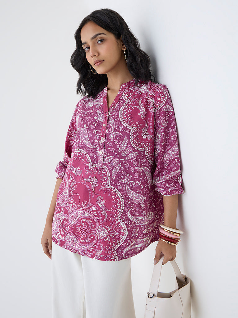 Utsa Magenta Paisley Printed Tunic