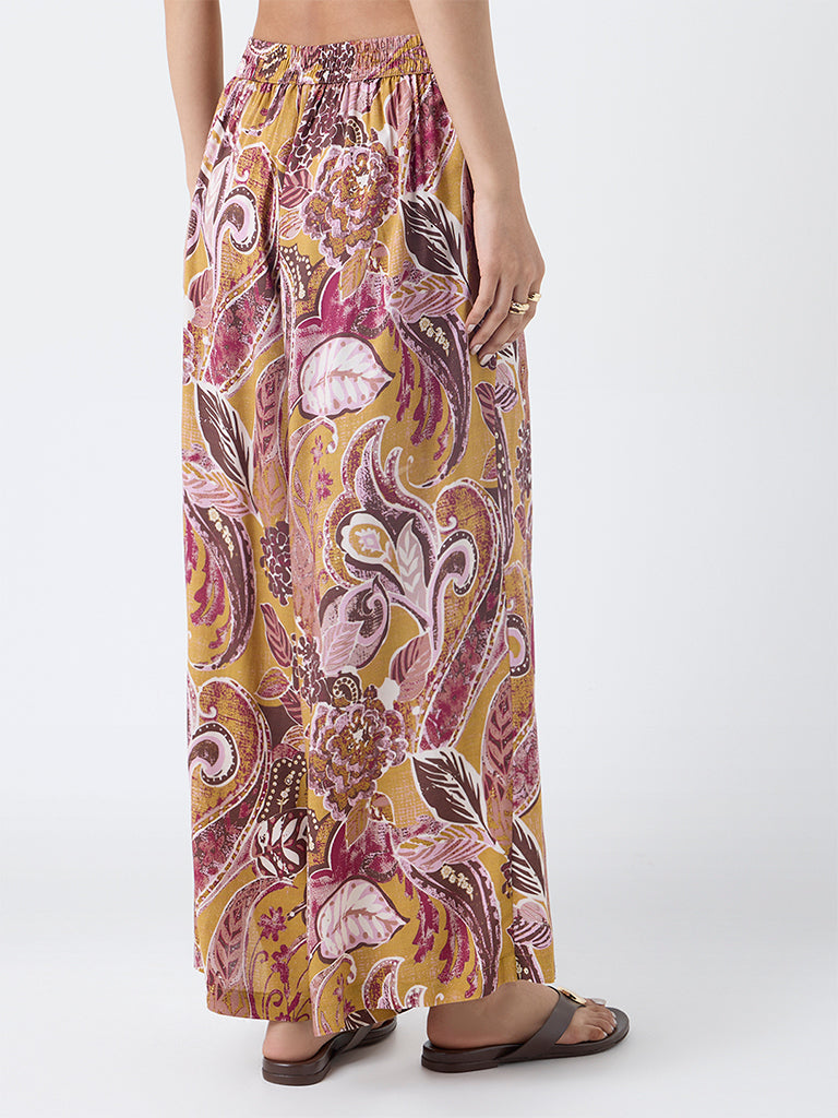 Utsa Mustard Foliage Pattern Pants