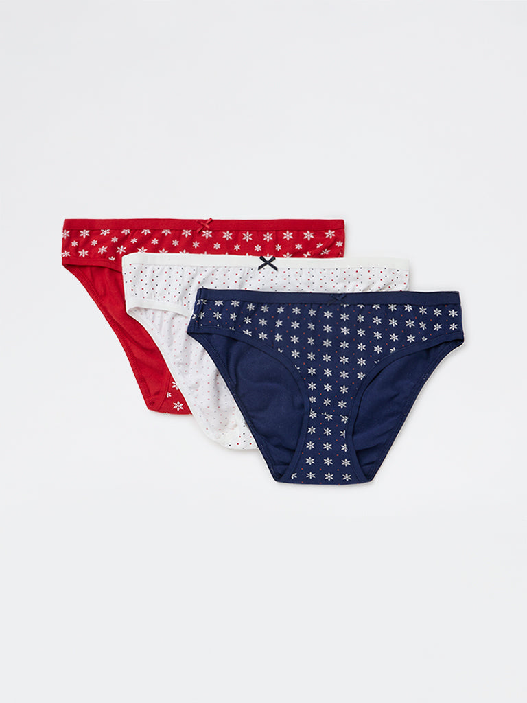 Wunderlove 3-Pack Printed Cotton-Blend Bikini Briefs
