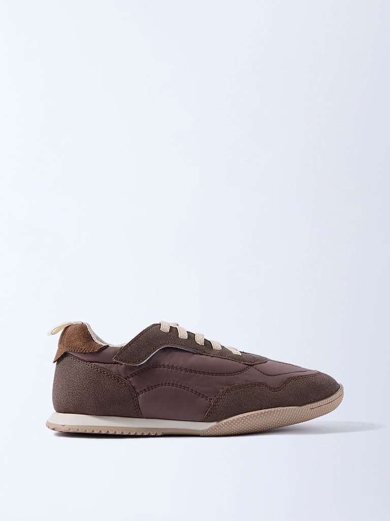 Yellow Brown Lace-Up Sneakers