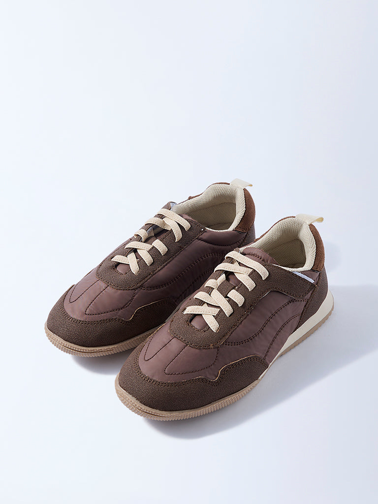 Yellow Brown Lace-Up Sneakers