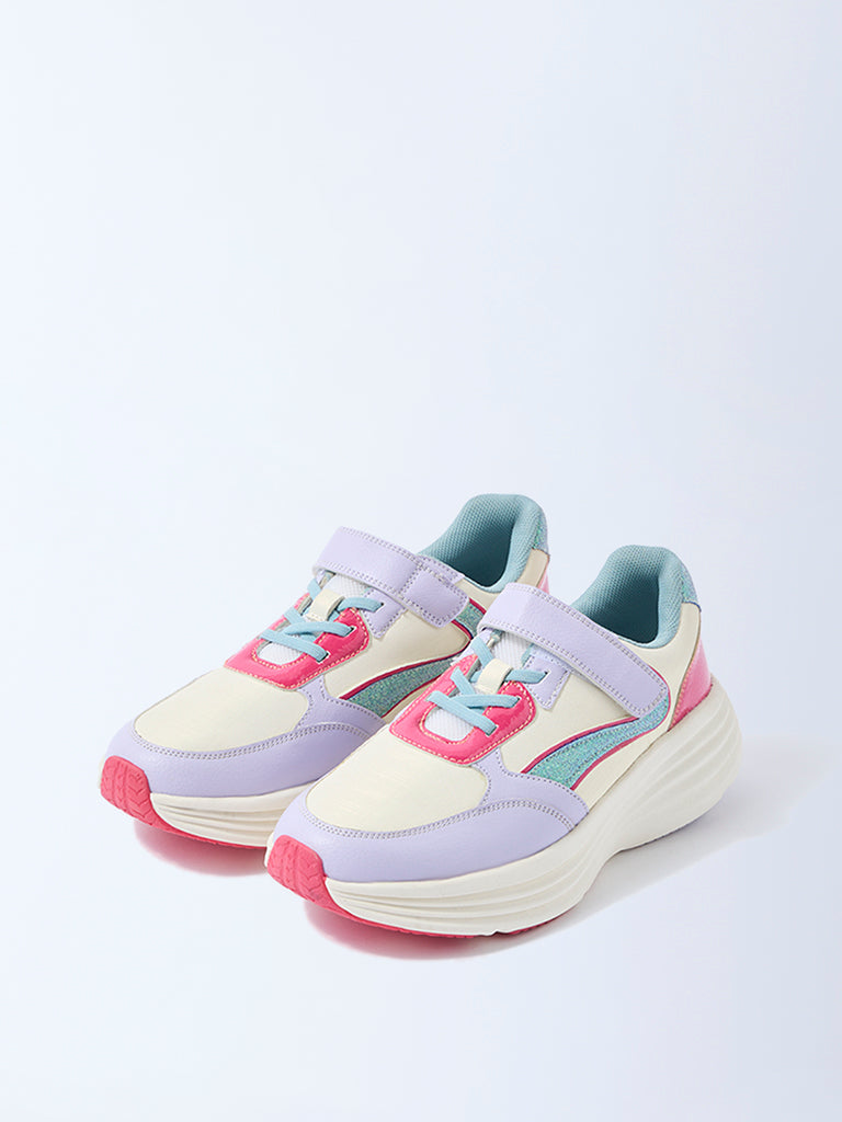 Yellow Lilac Sparkle-Detailed Lace-Up Sneakers