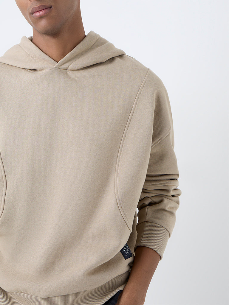 Nuon Taupe Relaxed-Fit Cotton-Blend Hoodie