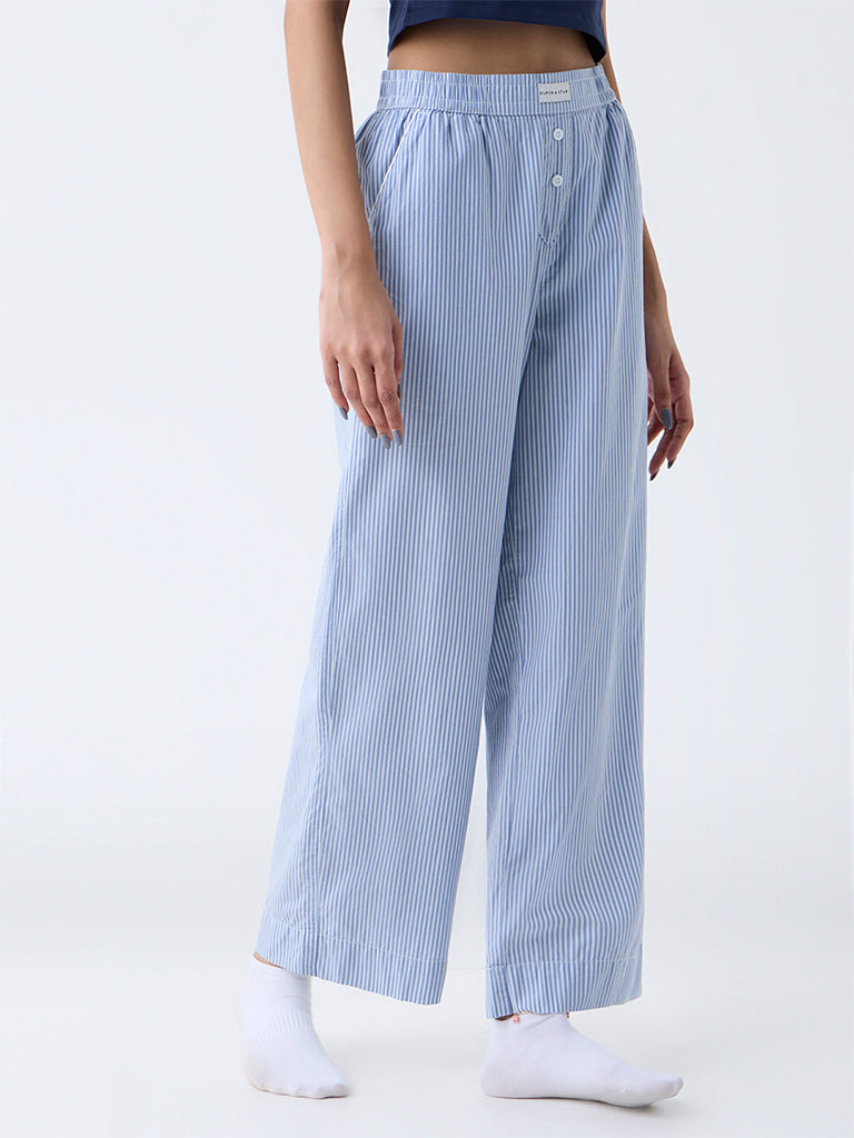 Superstar Blue Striped High-Rise Cotton Pants