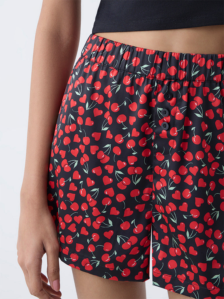 Superstar Black Cherry Pattern High-Rise Shorts