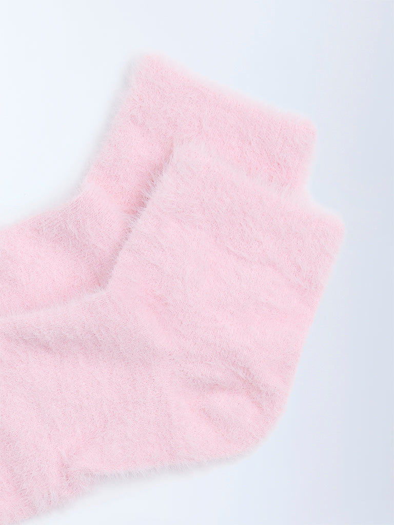 Superstar Pink Fur-Textured Ankle Socks