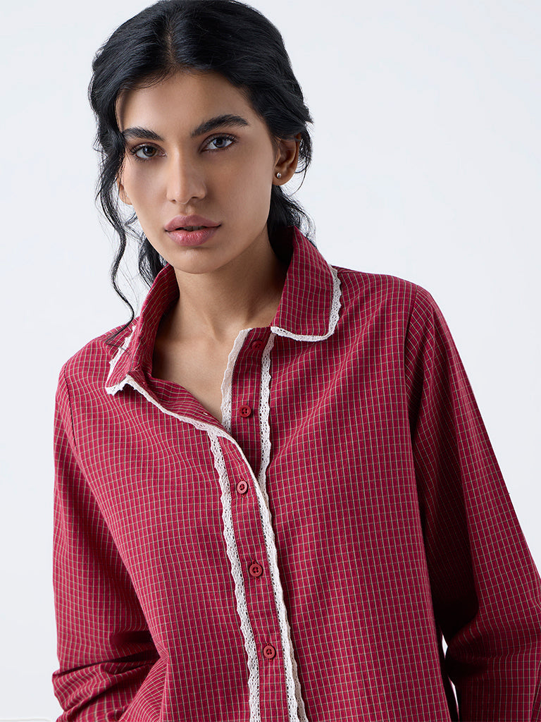 Superstar Red Checkered Cotton  Shirt