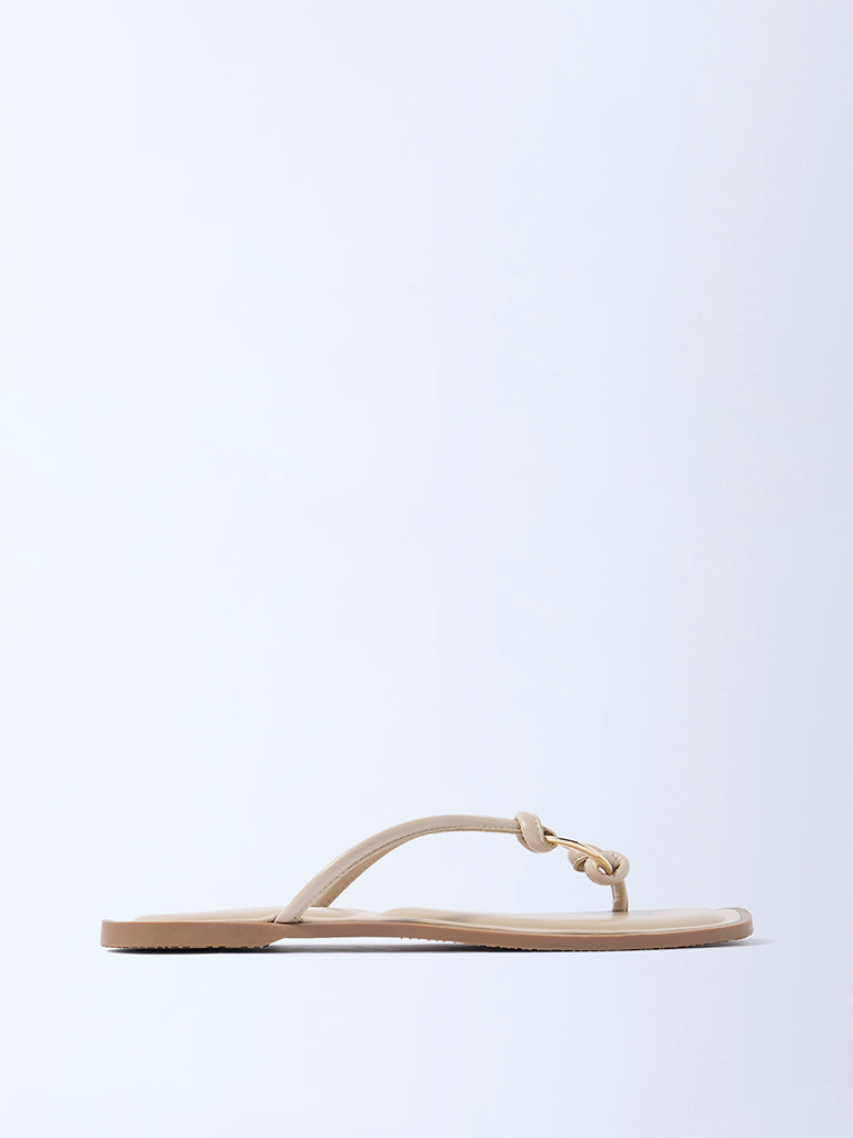 LUNA BLU Beige Ring-Detailed Slides - Exclusive