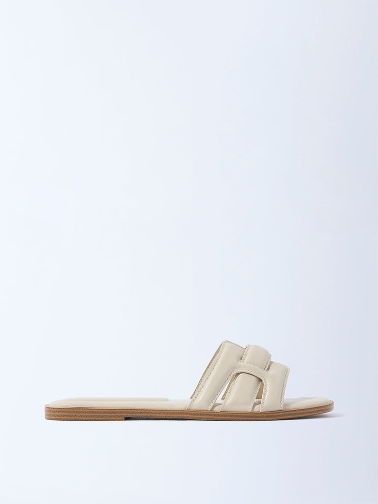 LUNA BLU Ivory Criss-Cross Detailed Slides - Exclusive