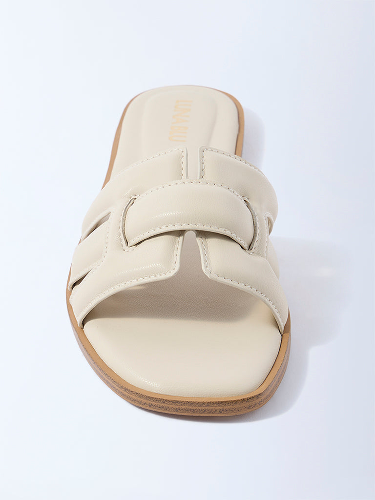 LUNA BLU Ivory Criss-Cross Detailed Slides - Exclusive