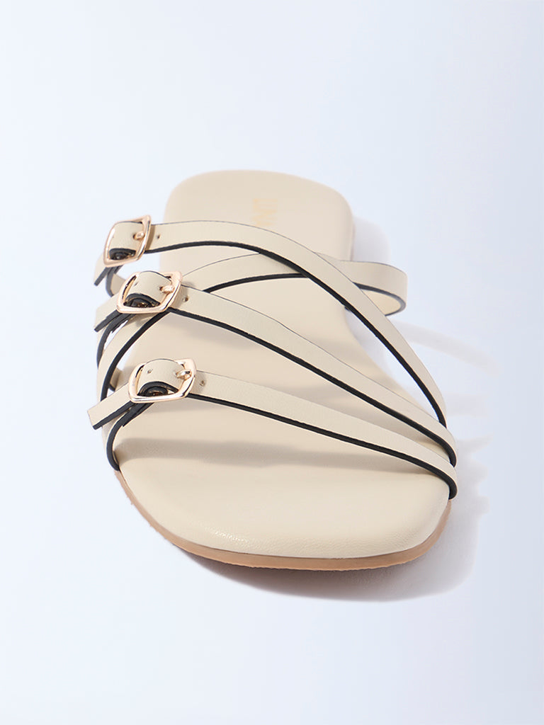 LUNA BLU Ivory Multi-Strap Slides - Exclusive