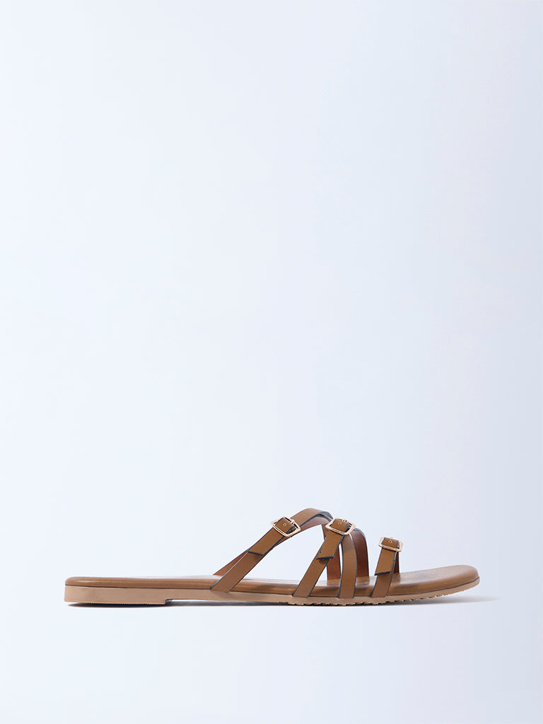LUNA BLU Tan Multi-Strap Slides - Exclusive
