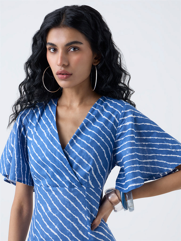Bombay Paisley Blue Striped Cotton A-Line Dress