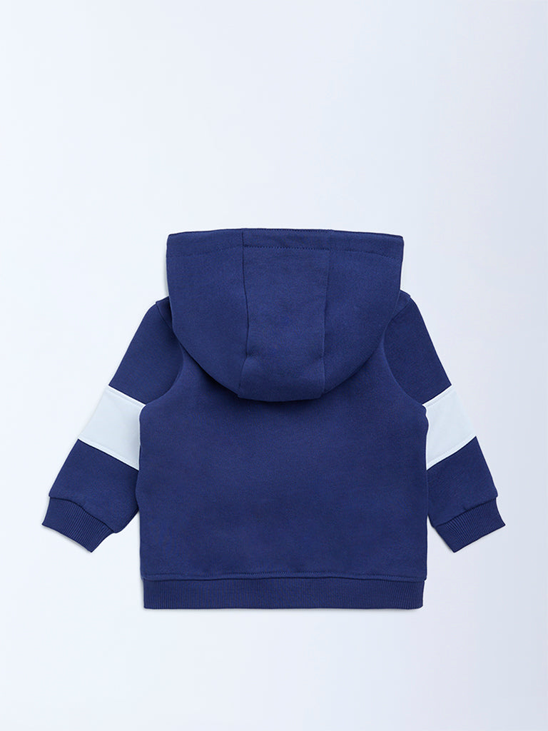 HOP Baby Boys Navy Printed Hooded Cotton Sweatshirt