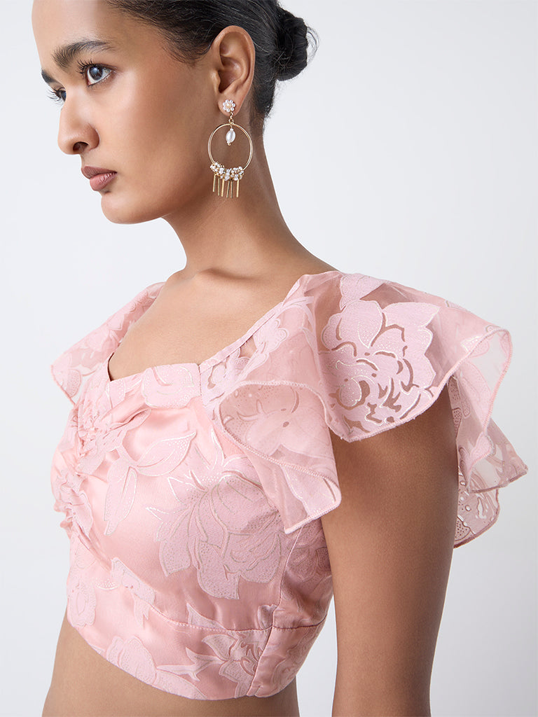 Vark Blush Pink Floral Printed Cotton-Blend Ethnic Blouse
