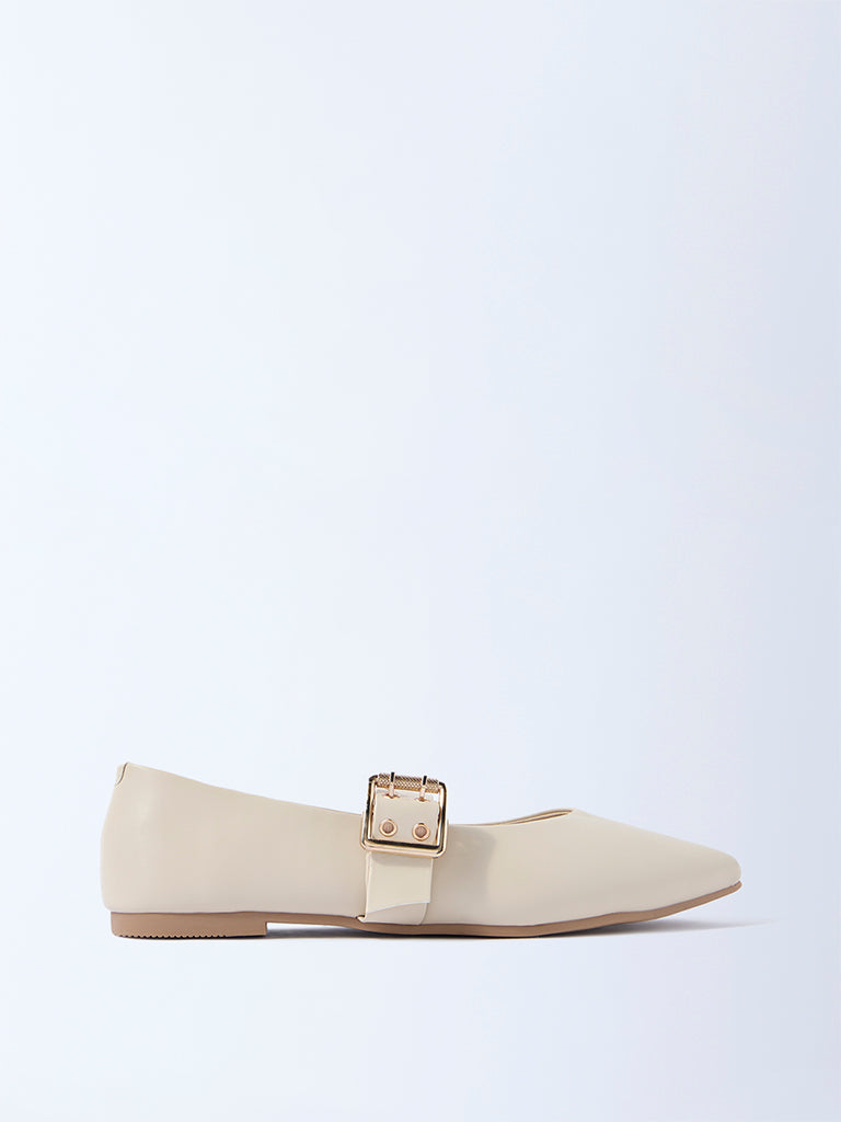 LUNA BLU Ivory Buckle-Detailed Mary Jane Shoes- Exclusive