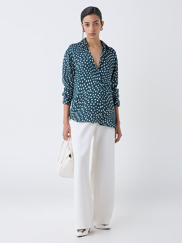 Wardrobe Dark Green Polka Dot Shirt