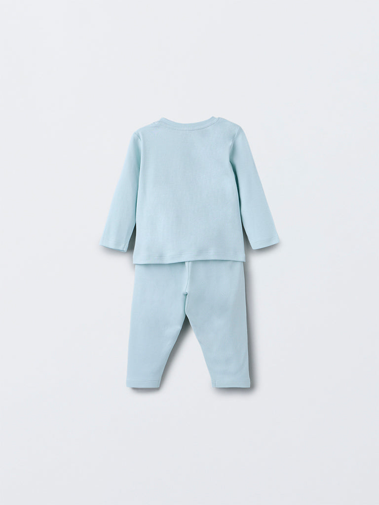 HOP Baby Boys Mint Animal Design Cotton T-Shirt with Pants Set