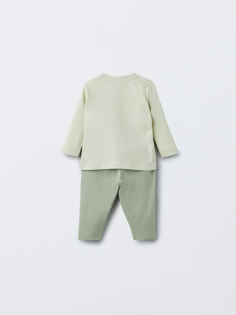 HOP Baby Boys Sage Animal Design Cotton T-Shirt with Pants Set