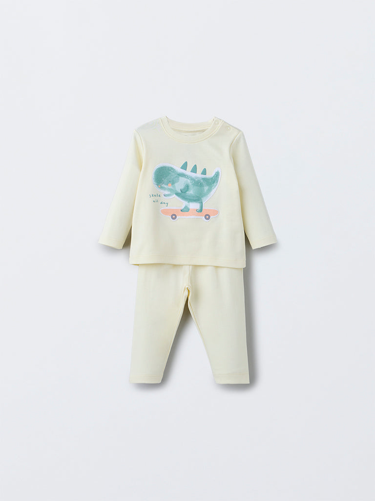 HOP Baby Boys Yellow Animal Design Cotton T-Shirt with Pants Set
