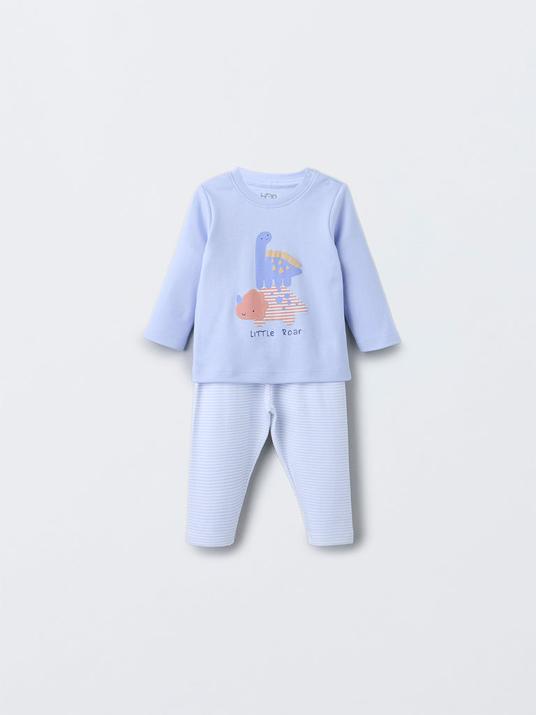 HOP Baby Boys Lavender Animal Design Cotton T-Shirt with Pants Set