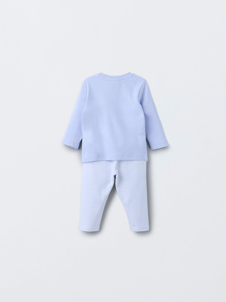 HOP Baby Boys Lavender Animal Design Cotton T-Shirt with Pants Set