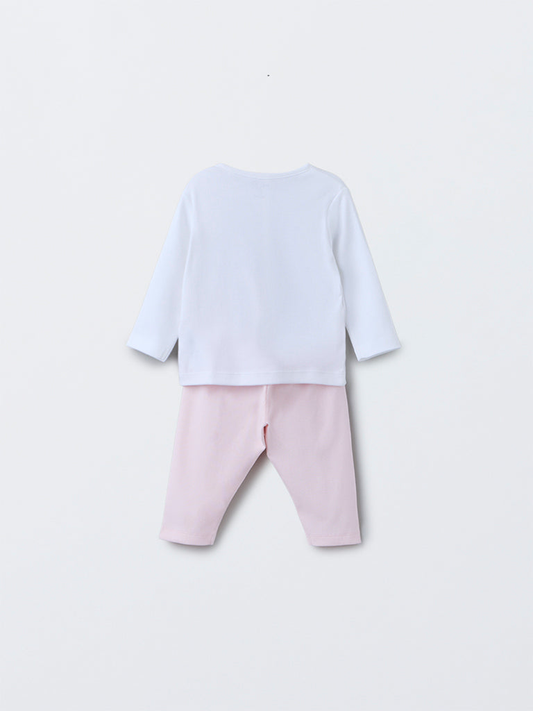 HOP Baby Girls Pink Animal Pattern Cotton T-Shirt with Pants Set