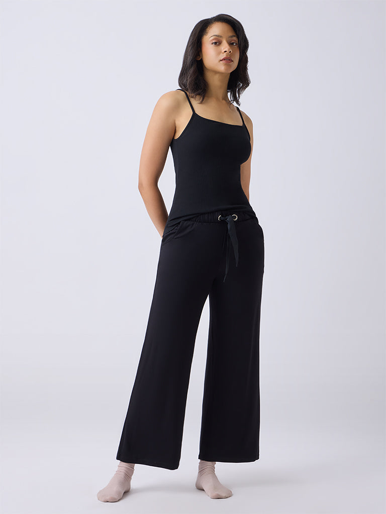Wunderlove Black Ribbed Cotton-Blend Camisole