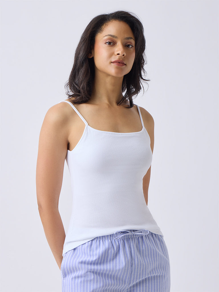 Wunderlove White Ribbed Cotton-Blend Camisole