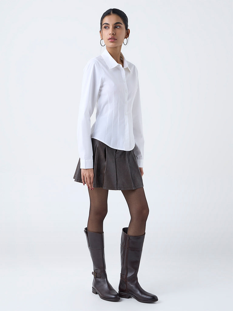 Nuon Off-White Solid Cotton-Blend Shirt