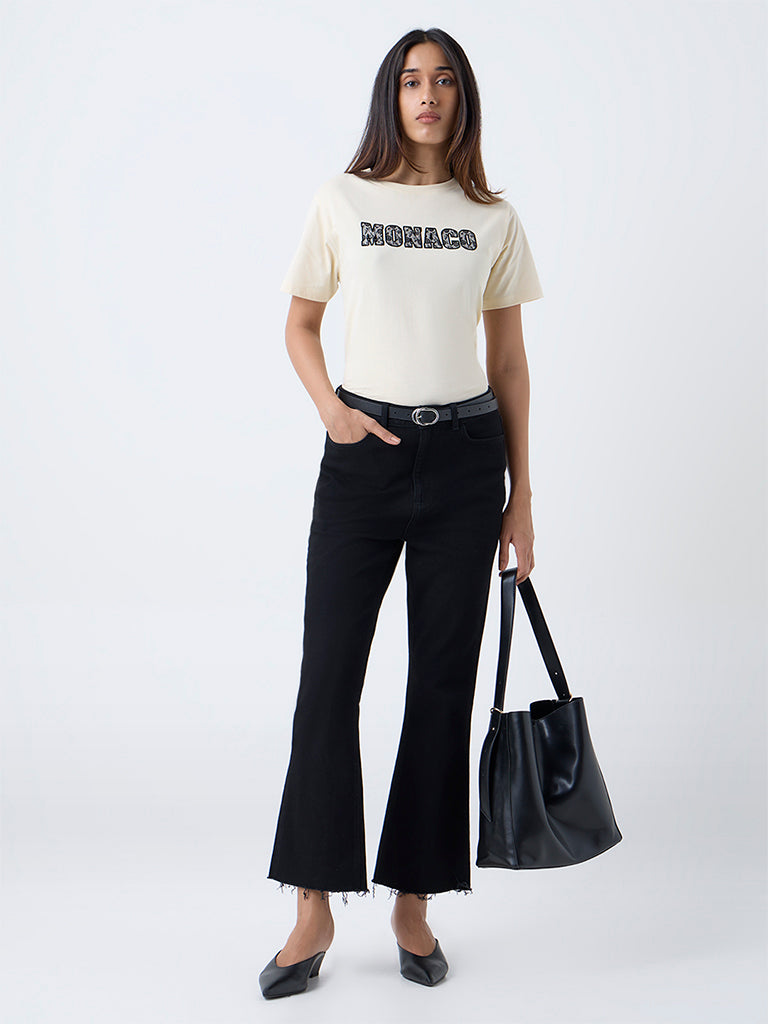 LOV Cream Typographic Cotton T-Shirt