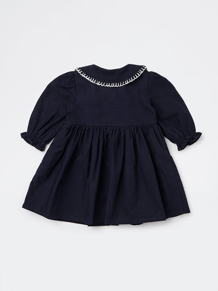 HOP Baby Girls Navy Corduroy A-Line Cotton Dress