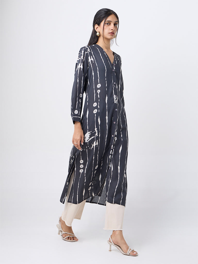 Utsa Black Leheriya Printed A-Line Kurta