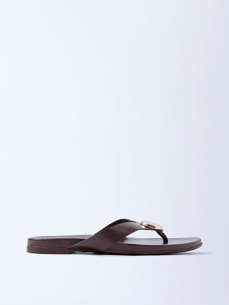 LUNA BLU Brown Metal-Detailed Sandals