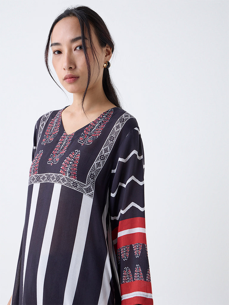 Utsa Black Printed A-Line Kurta