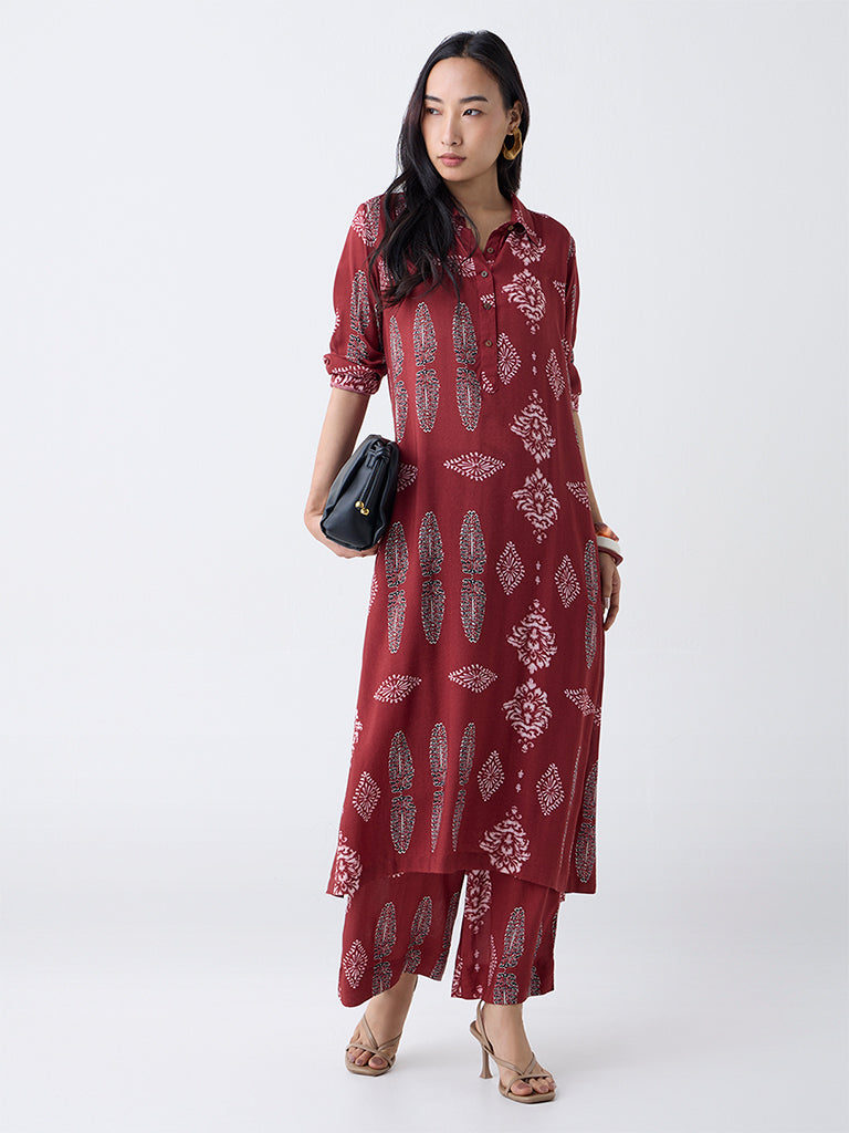 Utsa Red Printed Pants