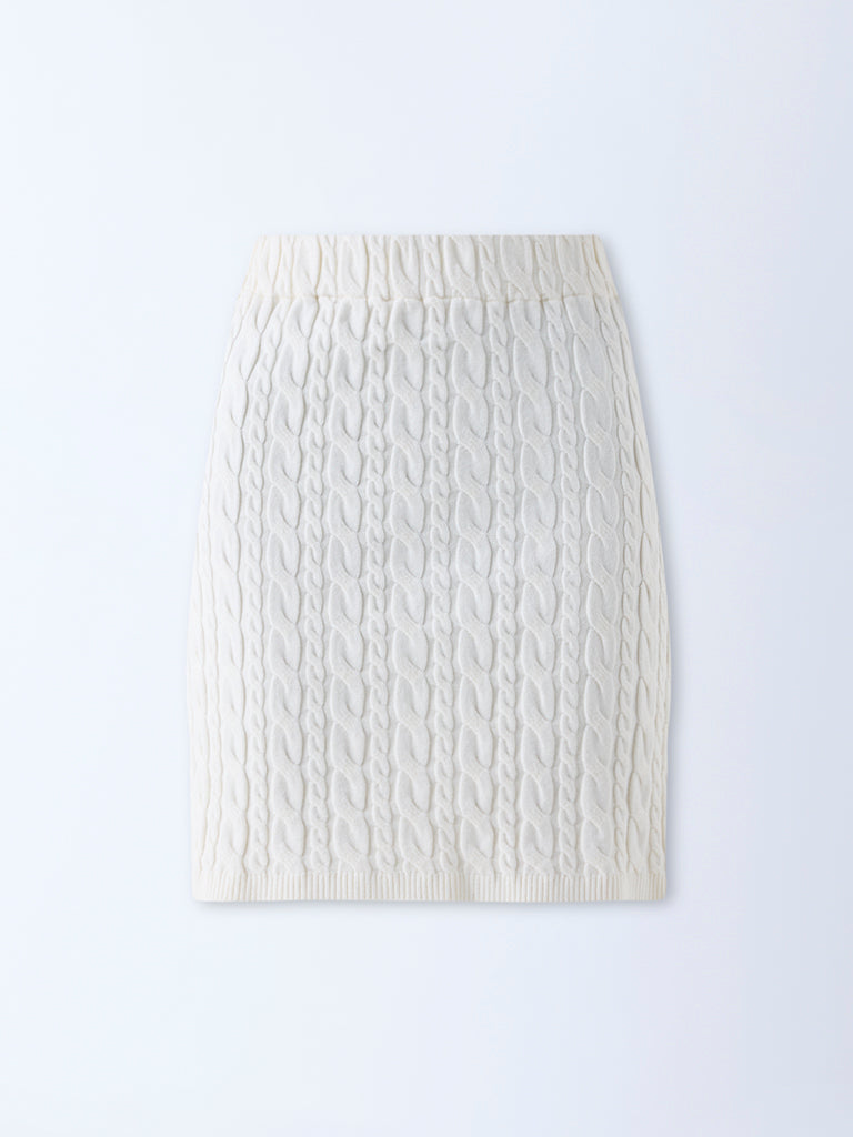 Studiofit Off-White Cable Knitted High-Rise Skirt