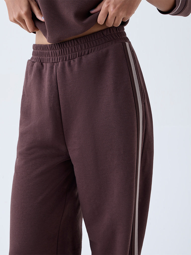 Studiofit Dark Brown Stripe Printed High-Rise Pants