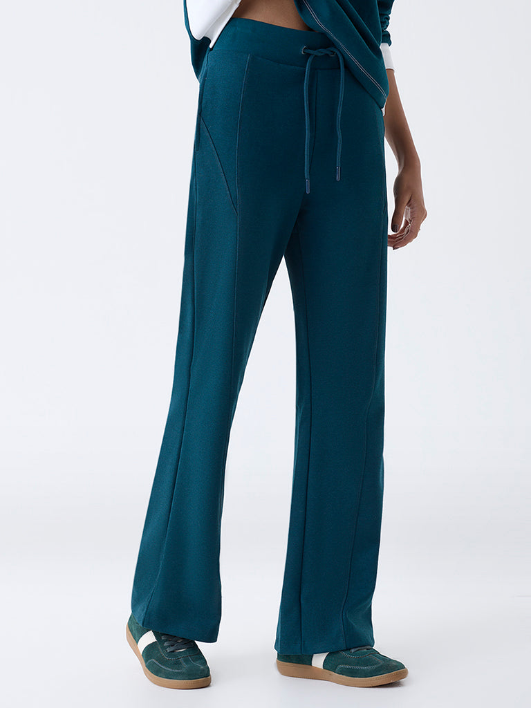 Studiofit Teal Solid High-Rise Track Pants